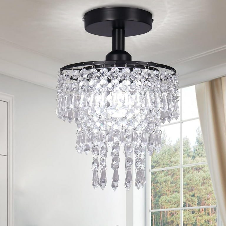 Small Crystal Chandelier Flush Mount Ceiling Light Tiers