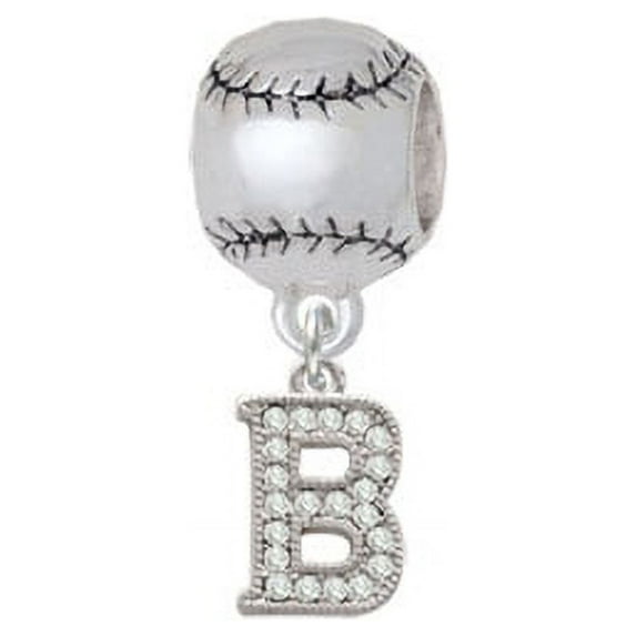Small Crystal Initial - B - Softball Charm Bead