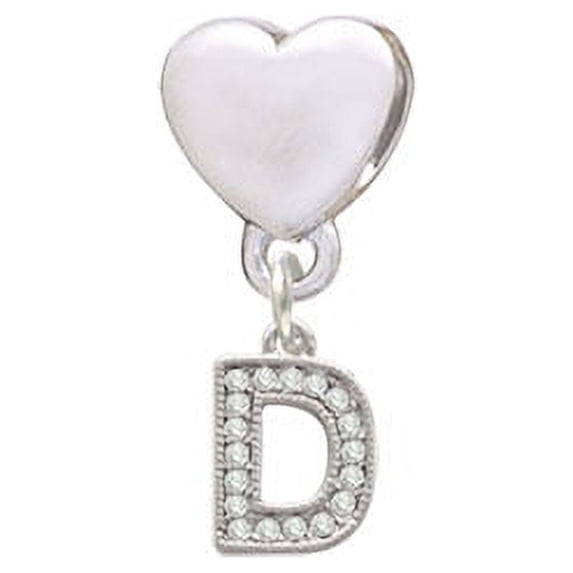 Small Crystal Initial - D - Heart Charm Bead
