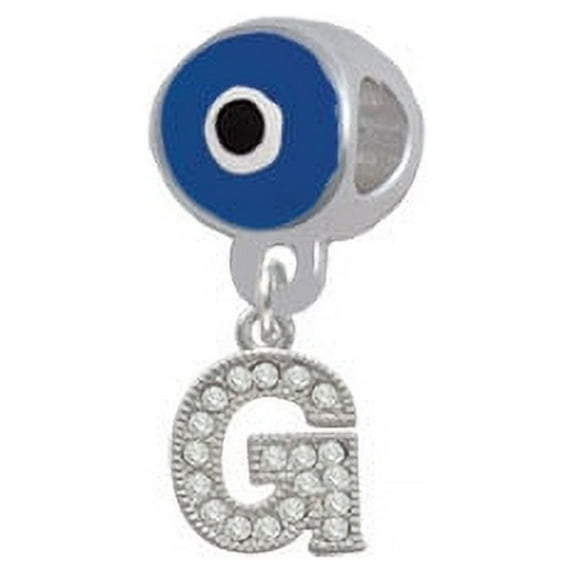 Small Crystal Initial - G - Blue Evil Eye Charm Bead