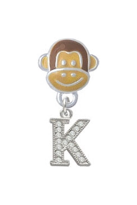 Small Crystal Initial - K - Monkey Face Charm Bead