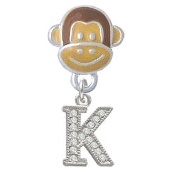 Small Crystal Initial - K - Monkey Face Charm Bead