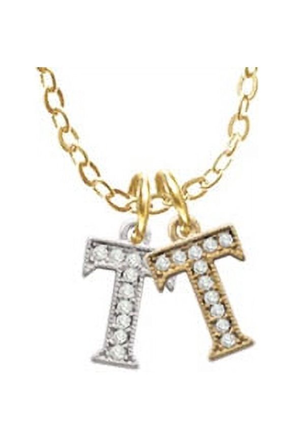 Small Crystal Initial - T - T - Gold Tone Crystal Initial Sophia Necklace, 18"+1"