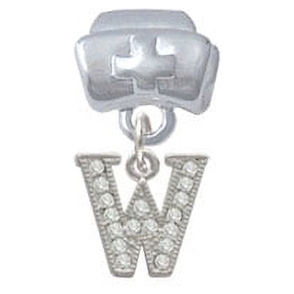 Small Crystal Initial - W - Nurse Hat Charm Bead