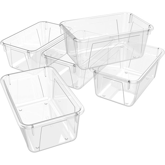 Small Cubby Bins Plastic Storage Containers for Classroom, 12.2 x 7.8 x 5.1 inches, Clear, 5-Pack (62464A05C)