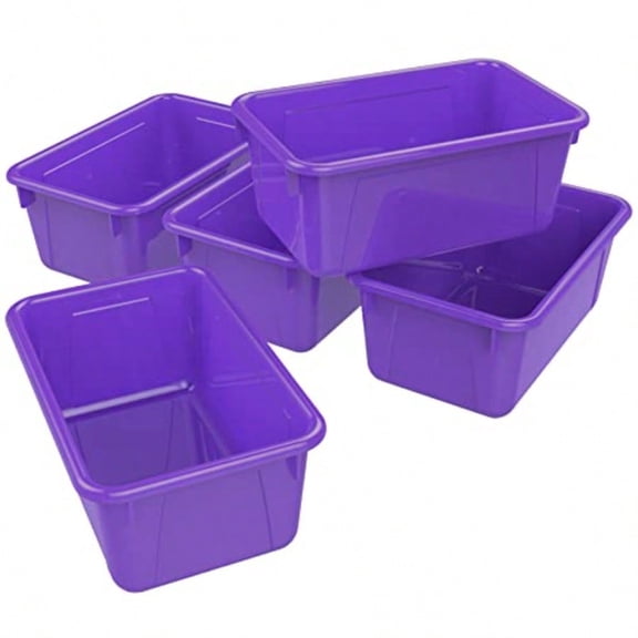 Small Cubby Bins Plastic Storage Containers for Classroom 12.2 x 7.8 x 5.1 inches Purple 5-Pack 62419U05C