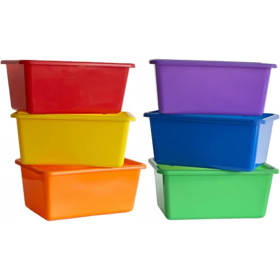 Small Cubby Bins with Plastic Storage Containers for 6 Pack, Rainbow