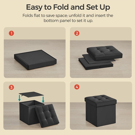 Small Cube Ottoman - 11.6" Foldable Storage Footstool - Perfect For Living Room, Bedroom, Dorm Use - 286lb Load Capacity With Hidden Storage