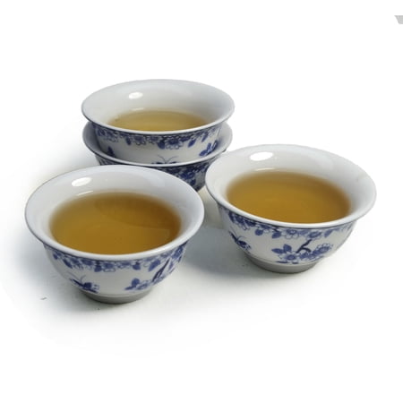 Small Cup Chinese Traditional Tea Tasting Cup Set of 4, 2oz White Porcelain Mini Cups for Gongfu Tea Ceremony