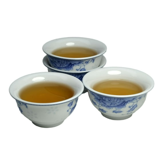 Small Cup Chinese Traditional Tea Tasting Cup Set of 4, 2oz White Porcelain Mini Cups for Gongfu Tea Ceremony