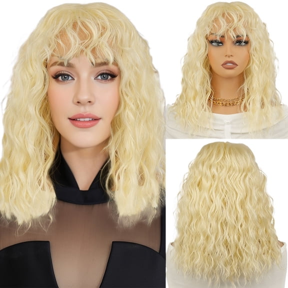 Small Curly Bangs Hair Wigs for Women - Reddish Brown Wool Curly Hair with Headband for Natural Look