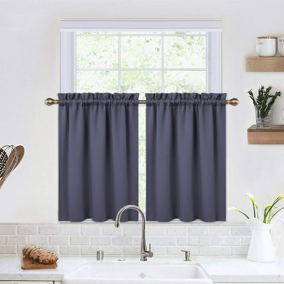Small Curtain, Blackout Half Window Curtain for Bathroom, Soft Velvet Small Window Treatment Cafe Curtain, 26"x36", Grey, One Panel