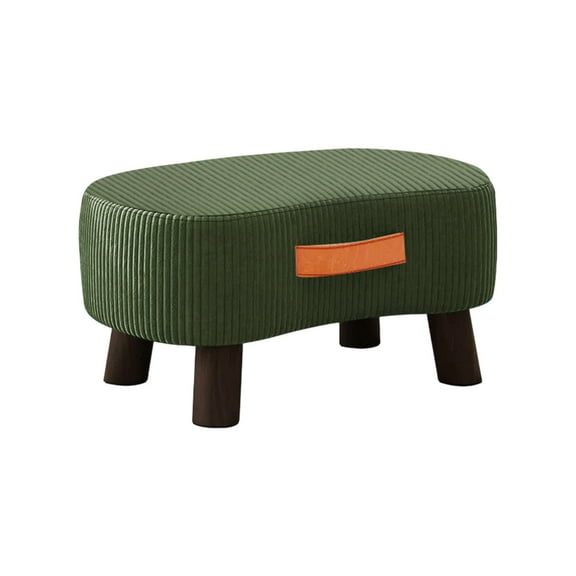 Small Curved Foot Stool with Handle, 13.7" L x 9.8" W x 8.6" H Velvet Ottoman, Padded Seat & Solid Wood Legs, Non,lip Pads, Easy Assembly Accent Step Stool for Couch, Bedroom & Entryway