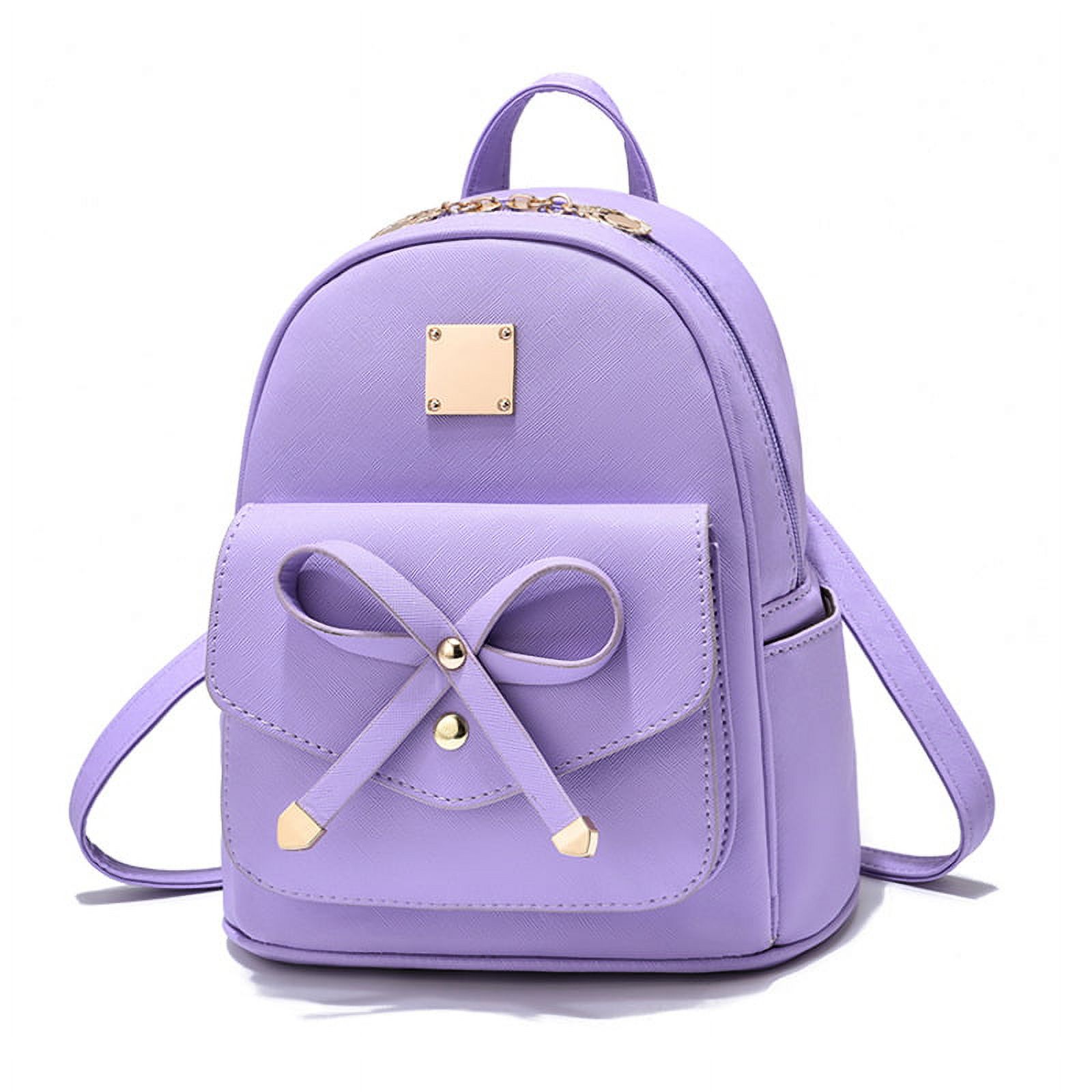 Small Cute Backpacks for Girls Bowknot PU Leather Backpack,Violet
