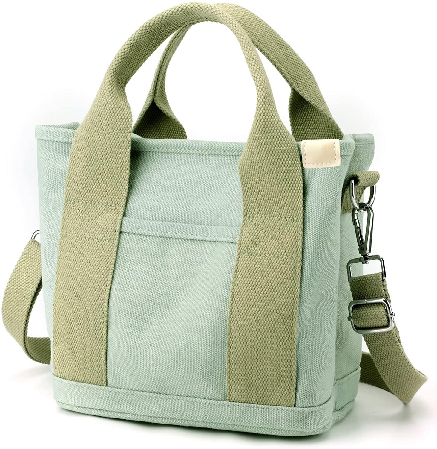 Small Cute Canvas Tote Crossbody Shoulder Bag Multiple Pockets Mini Casual Satchel Hobo Handbag Messenger Purse for Women