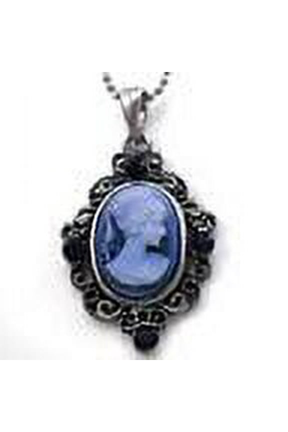 Small Cute Dark Navy Blue Cameo Pendant Necklace Charm Antique Silver Tone e2