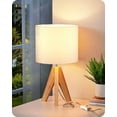 thumbnail image 1 of Small Cute Table Lamp, Wood Tripod Nightstand Lamp, Mid Century Bedside Lamp with Linen Fabric Shade for Nursery, Living Room, Bedroom, End Table, UL Listed, 14.2 Inch, ON/Off Switch, 1 of 6