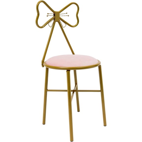 Small Cute Vanity Chair Knot Backrest Vanity Stool with Back Modern Makeup Chair Gold Lounge Chair for Living Room, Bedroom, Kitchen (Light Pink)