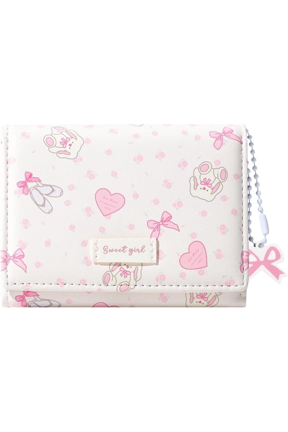 Small Cute Wallets with Ballets Floral Bow Charm Card Holder ID Window for Women Girls