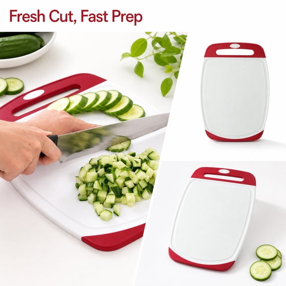 Small Cutting Board for Kitchen, Non-Slip Plastic Chopping Board with Juice for Vegetables & Fruit, Compact Bar Board for Thanksgiving & Christmas Meal Prep, 1Pack White