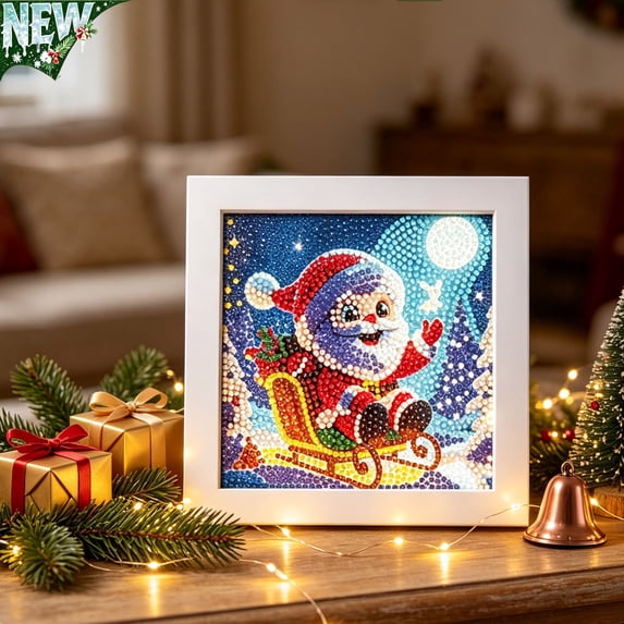 Small DIY Christmas Diamond Art Kit with Frame for Toddlers Adults Beginner,Christmas Pearl Beads Art Craft Gemstone Diamond Dots Beads Handmade Hanging Ornaments Kit Gift for Home Wall Mantel Decor