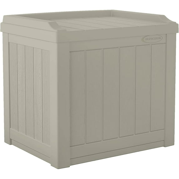 Small Deck Box-Lightweight Resin Indoor/Outdoor Storage Container and Seat Cushions and Gardening Tools Store Items on Patio, Garage, Yard, 22 Gallon, Light Taupe
