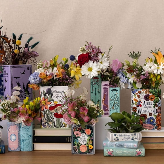 Small Decorative Book Planter, Ceramic Flower Vase for Tabletop, Bookshelf, or Desk Home Accent, 5" x 7" x 3.75"