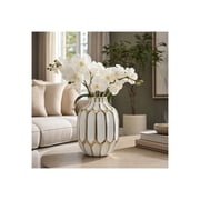 Sagebrook Home Elegant Ceramic Vase for Living Room and Home Accent - Modern Flower Vase for Room, Bedroom, and Office - 8, White & Gold