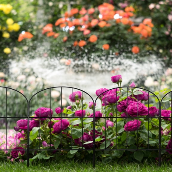 Small Decorative Garden Fence 10-Pack, 10ft L x 16.7in H Metal Arched Border Fencing, Rustproof Animal Barrier for Yard, Flower Bed & Patio