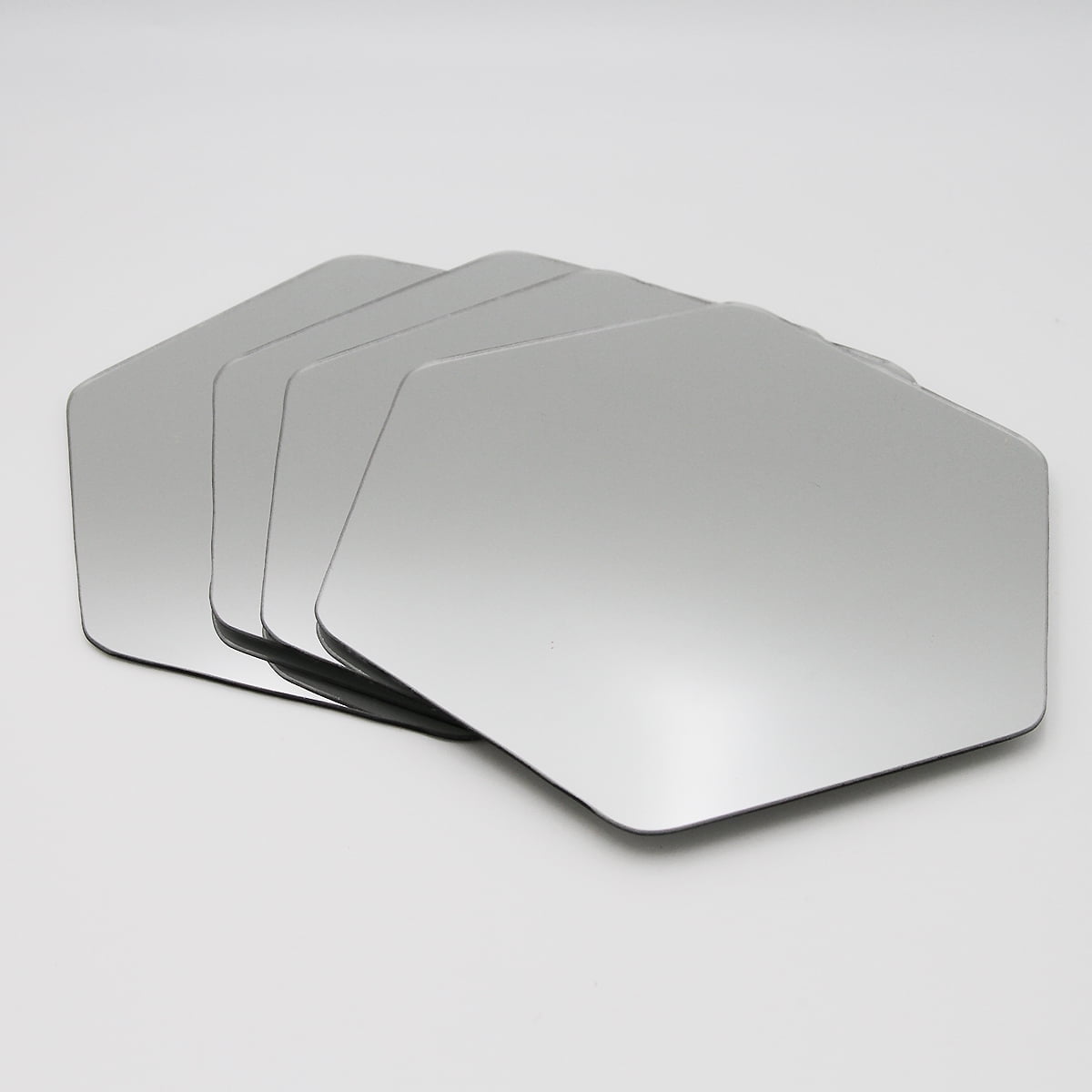 Elegant Hexagonal Frameless Adhesive Mirror Set, 7.12" H x 6.14" W