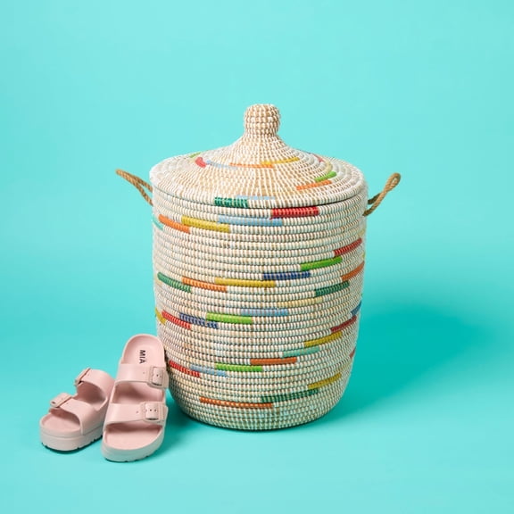 Small Decorative Wicker Basket with Hood Lid, 12" Wide, 14" Tall (WhiteColors)