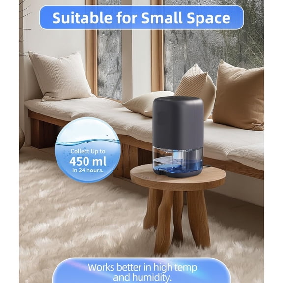 Small Dehumidifier for Bedroom, Bathroom, Portable Dehumidifiers for Home, Room, RV, Closet, Quiet Compact Moisture Remover for Small Spaces, with Auto Shut Off, 35 OZ, Grey