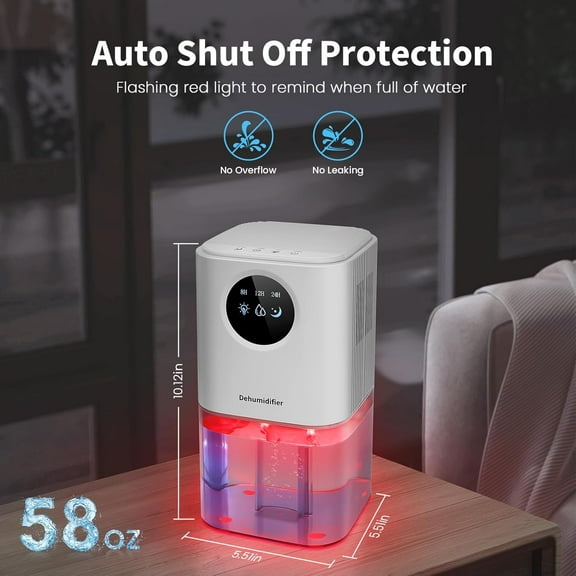 Small Dehumidifier for Bedroom, Auto Shut-Off,  Light, Timer, Sleep , 58oz Portable Home Dehumidifier for Bathroom, Closet, RV