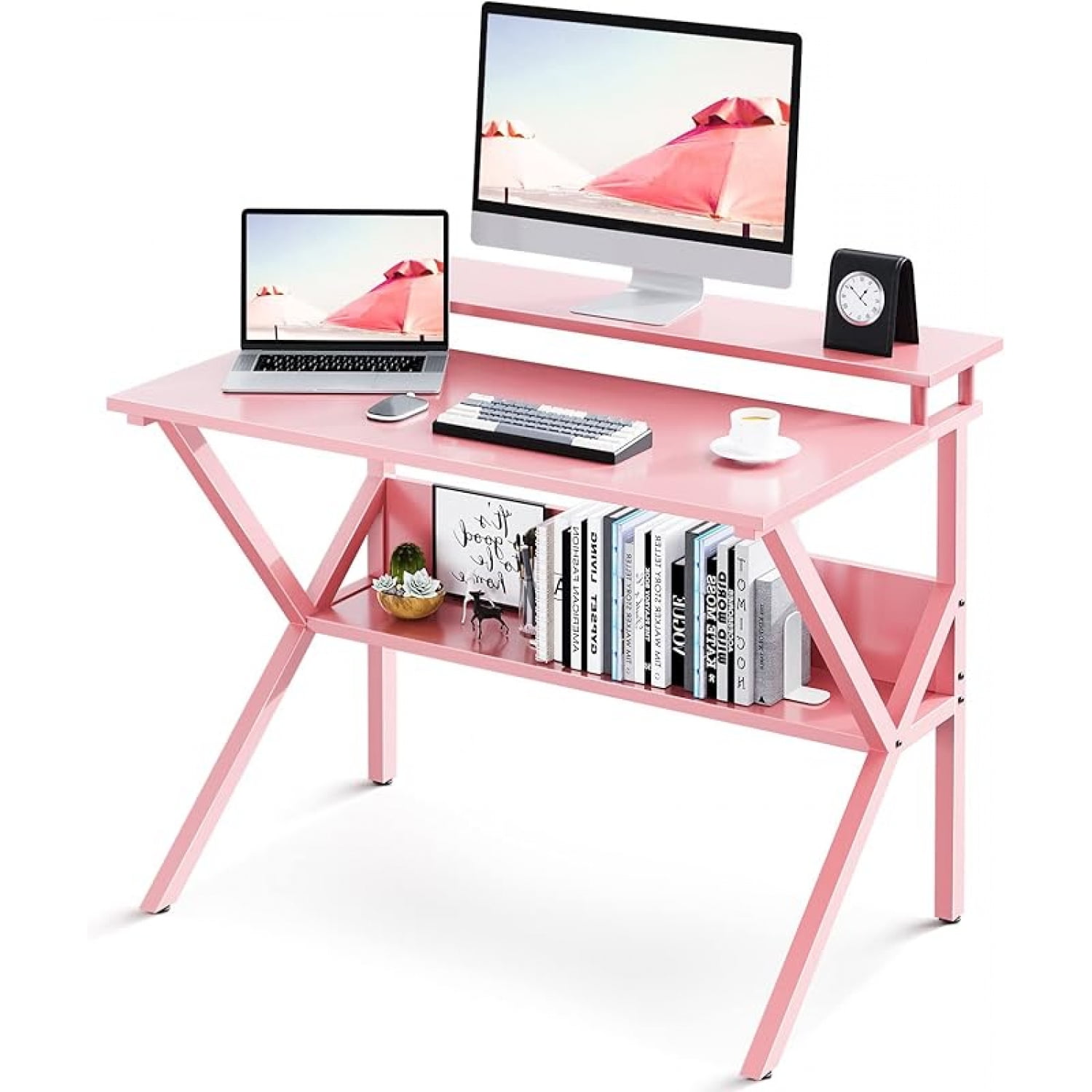 Small Desk, 27.5 Inch Small Computer Desk for Small Spaces, Compact Desk with Storage, Tiny Desk Study Desk with Monitor Stand for Home Office