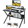 thumbnail image 1 of Small Desk, 27.5 Inch Small Computer Desk for Small Spaces, Compact Desk with Storage, Tiny Desk Study Desk with Monitor Stand for Home Office, 1 of 8