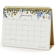 Small Desk Calendar 2025, Cabbrix Standing Flip Desktop Calendar Covers 18 Months with Stickers 8x6"