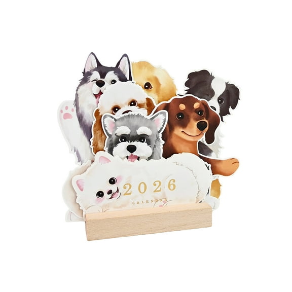 Small Desk Calendar 2026, Mini Dog Desktop Calendar 2026 With Wooden Base, Cute Notes Monthly Planner, Gift For pet Lovers
