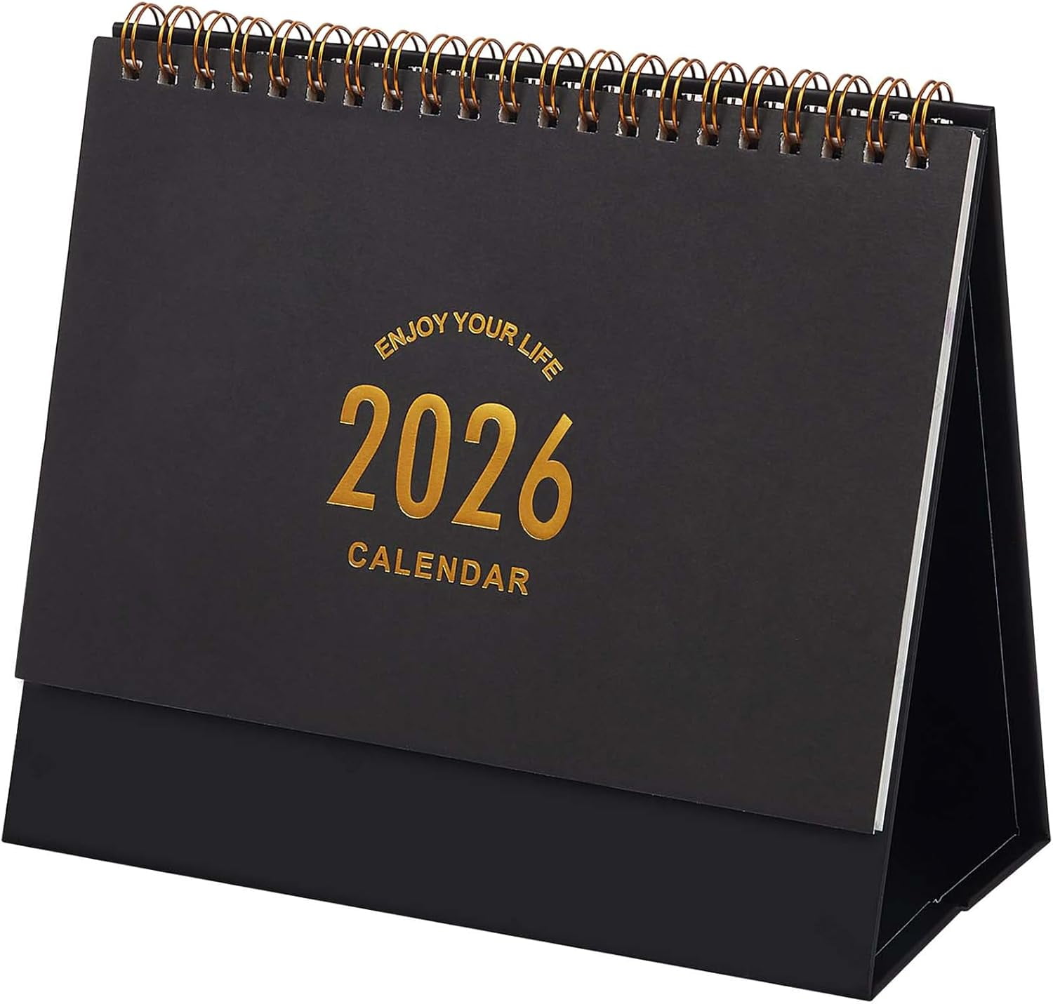 Small Desk Calendar 2026, Standing Flip Desktop Calendar from January 2026 to June 2027 - Metal Ring Twin-Wire Binding Monthly Desktop Calendar for Home Office School (Black)