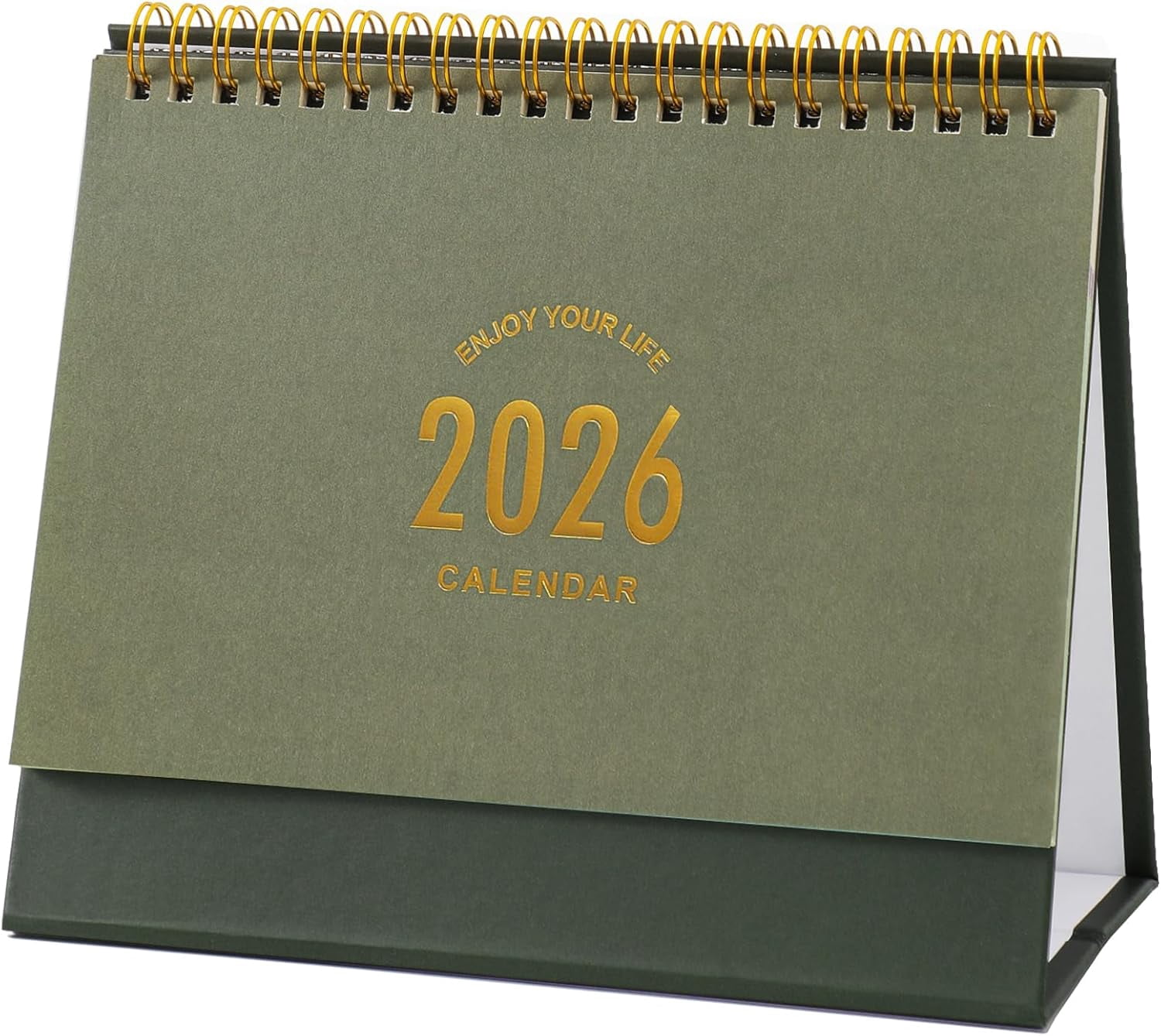Small Desk Calendar 2026, Standing Flip Desktop Calendar from January 2026 to June 2027 - Metal Ring Twin-Wire Binding Monthly Desktop Calendar for Home Office School (Green)