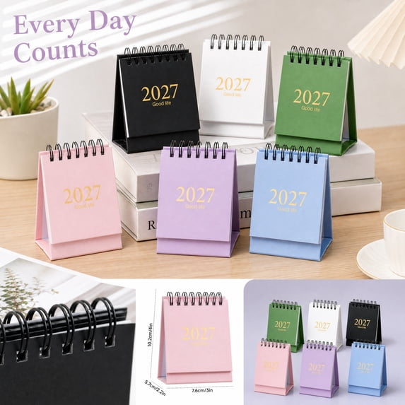 Small Desk Calendar 4.5 Inch 2027 Calendar Blue Desktop Flip Calendar Spiral Bound Standing Desk Calendar for Home Office School Daily Organization, 1 Pack
