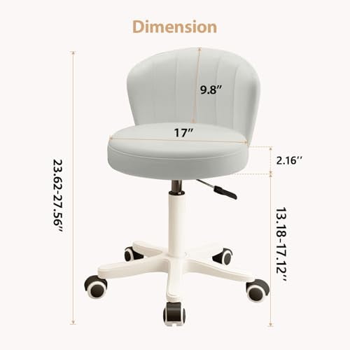Small Desk Chair Round Rolling Chair with Back PU Leather Height Adjustable Swivel Vanity Work Computer Stool Chair for Home Office Bedroom, Set of 2