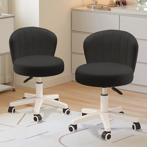 Small Size Computer Chair Small Desk Chair Round Rolling Chair with Back PU Leather Height ...