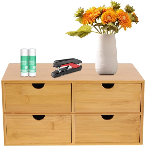 Small Desk Drawer Organizer, Bamboo Mini Desktop Drawer, Wood Tabletop Storage Organizer Box for Office Home Dormitory Toiletries Cosmetics Supplies, No Assembly Required