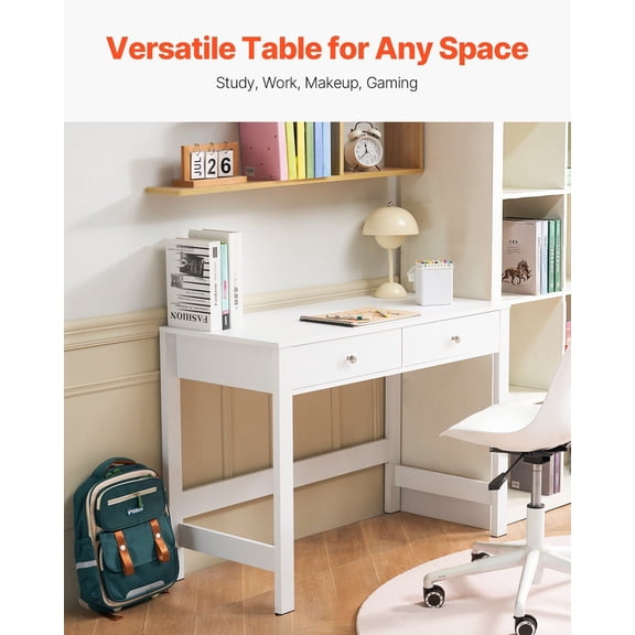 Small Desk with Drawers, Kids Desk for Bedroom, Modern Simple Study Table for Drawing, Reading, Writing, Rectangle MDF Furniture Study Storage Table f