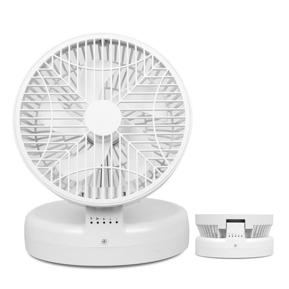 Small Desk Fan for Bedroom 2400mAh Battery Powered Rechargeable Table Fan with 90° Adjustable Angle 4 Speeds Air Circulator Foldable Fan Quiet Table Fan for Home Office White