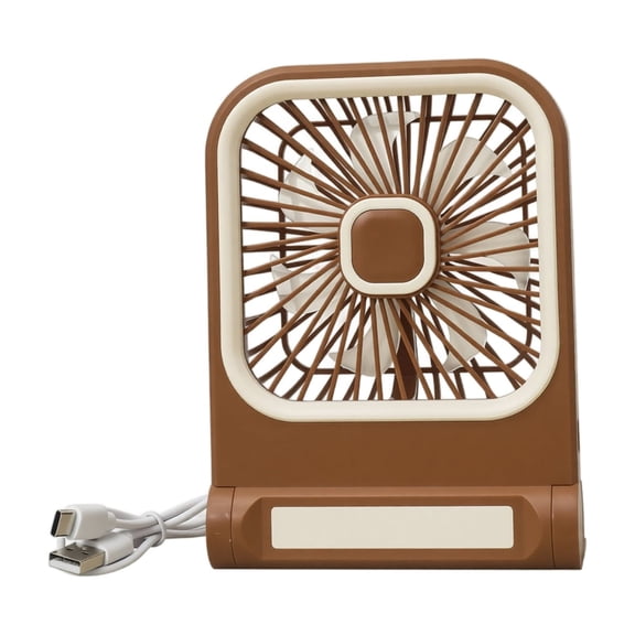 Small Desk Fan, USB Rechargeable 3 Speed Settings, Brown Square Portable Fan for Desktop Wall Mount Outdoor Camping, 1 Pack Personal Mini Cooling Fan for Home Office Dorm Travel