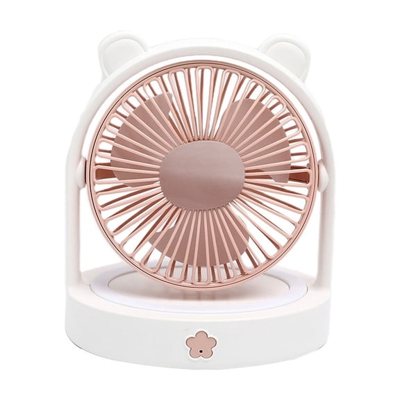 Small Desk Fan with LED Night Light, Powered Portable Cute Bear Fan USB Rechargeable, Bedroom Office Dorm Travel Camping Cruise, Gifts for Women Men