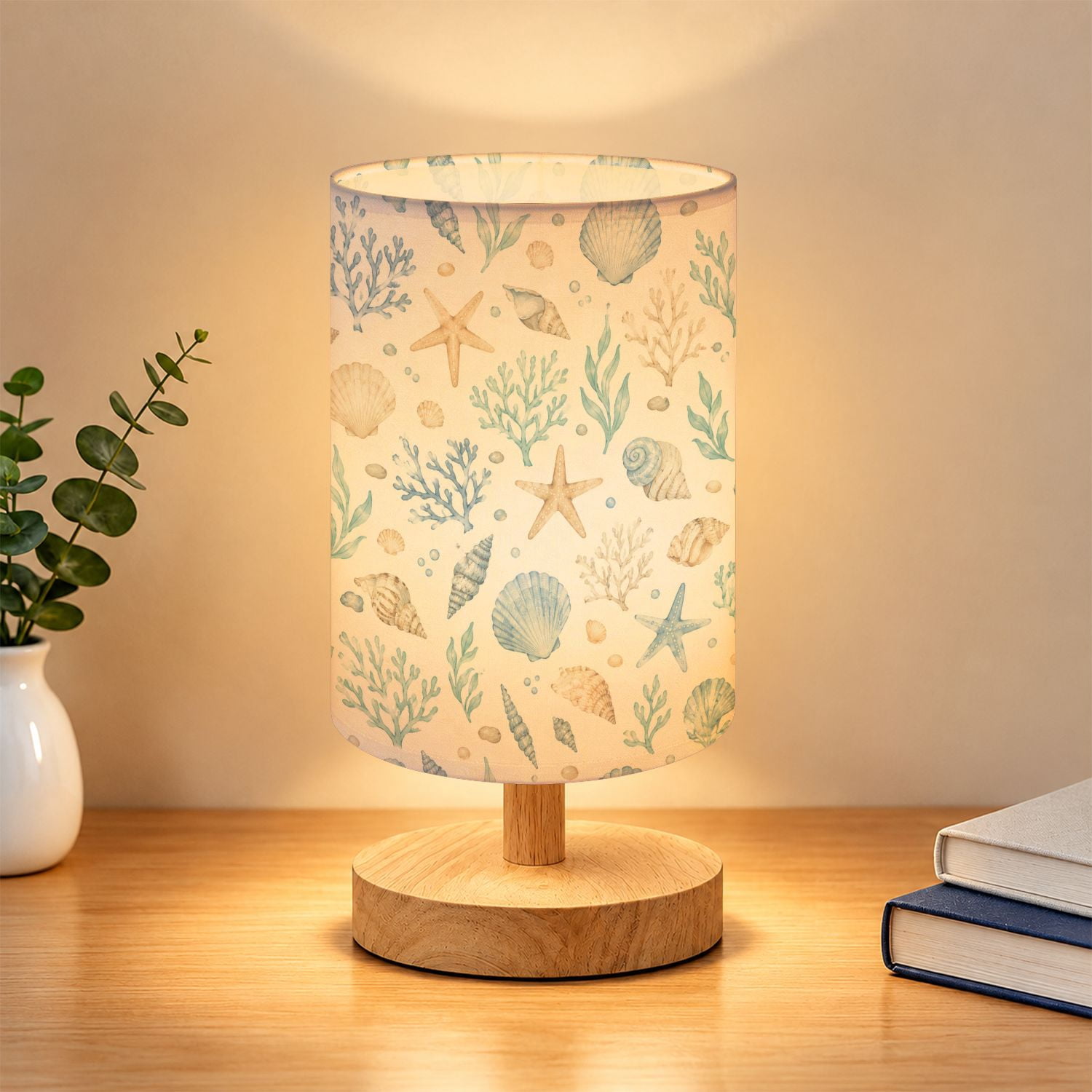 Small Desk Lamp Coastal Seashells Modern Beach 16-Color Dimmable ...