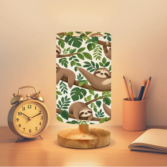 Small Desk Lamp Sloth seamless cute little Dimmable 16 Color Table Lamp Night Light sleepy baby animal with Remote Linen Shade for Kids Room Bedroom Living Room Decor Gift