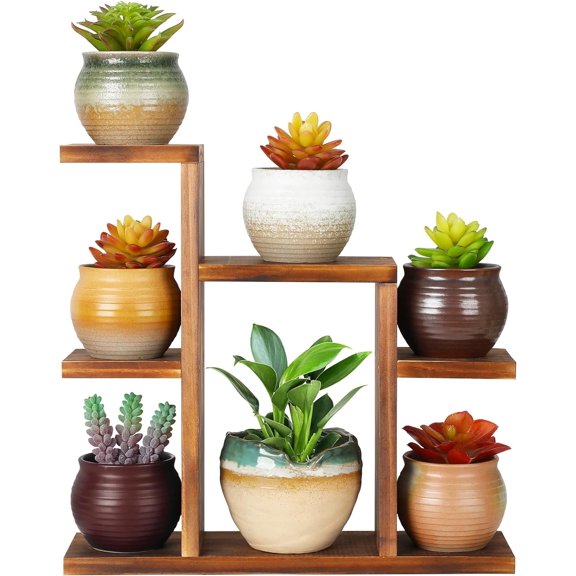 Small Desk Plant Stand 7 Tiers Window Sill Shelf Tabletop Succulent Wood Desktop Flower Pot Holder Rack for Windowsill Ledge Countertop Narrow Space